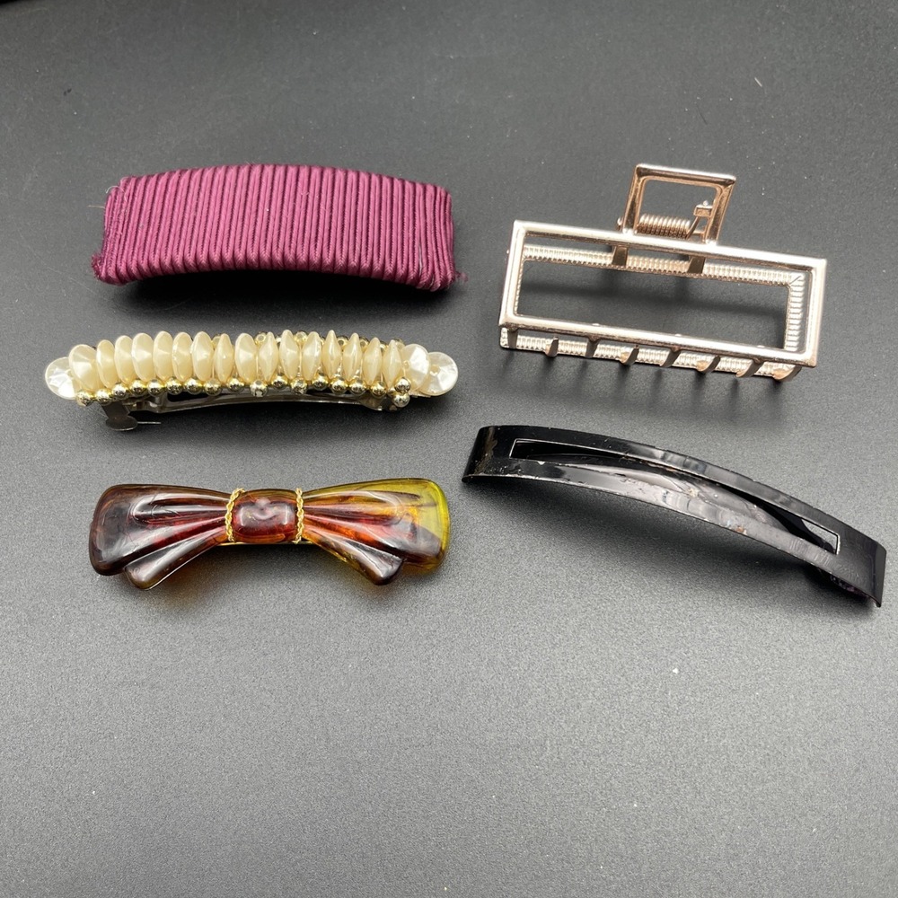 Vintage Hair Accessories Lot Metal Barrette Claw Clip Tortoise Pearl